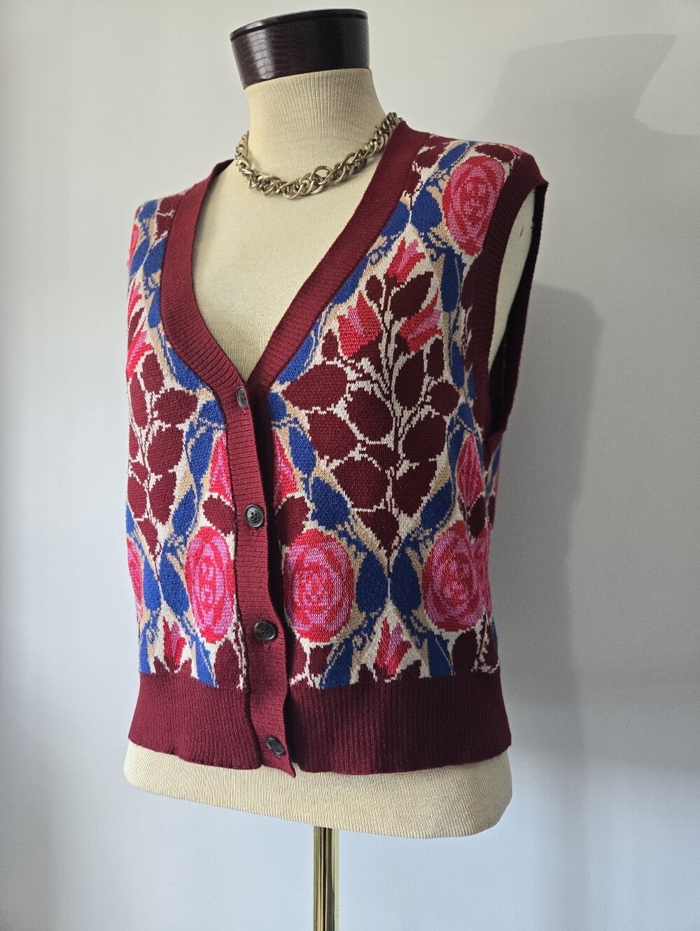 Maeve Anthropologie "Dera" Floral Knit Button-Front Sweater Vest. Size M - Picture 3 of 11
